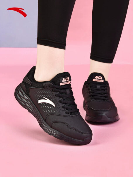 Anta Black Leather Waterproof Ladieswear Fleece-Lined Sneakers Anta