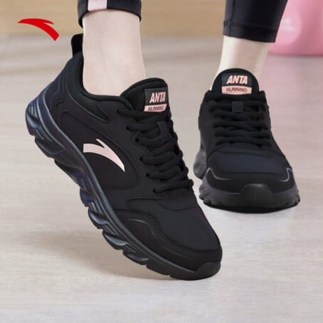 Anta Black Leather Waterproof Ladieswear Fleece-Lined Sneakers Anta