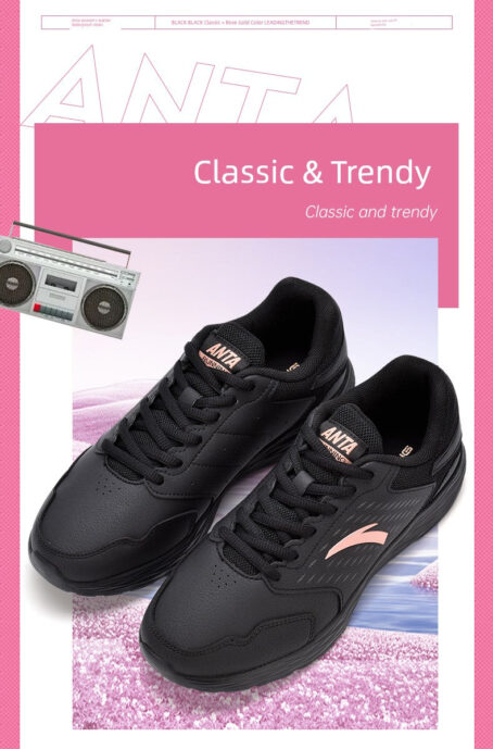 Anta Black Leather Waterproof Ladieswear Fleece-Lined Sneakers Anta