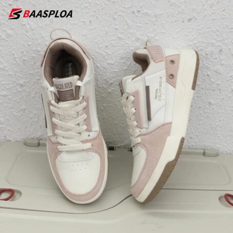 Baasploa Women Outdoor Casual Shoe Fashion Leather Breathable Sneakers Walking Shoes Female Non-slip Comfortable Skateboard Shoe CATG Sports Footwear