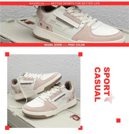 Baasploa Women Outdoor Casual Shoe Fashion Leather Breathable Sneakers Walking Shoes Female Non-slip Comfortable Skateboard Shoe CATG Sports Footwear
