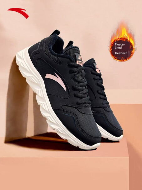 Anta Black Leather Waterproof Ladieswear Fleece-Lined Sneakers Anta