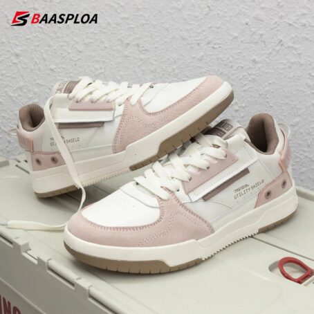 Baasploa Women Outdoor Casual Shoe Fashion Leather Breathable Sneakers Walking Shoes Female Non-slip Comfortable Skateboard Shoe CATG Sports Footwear